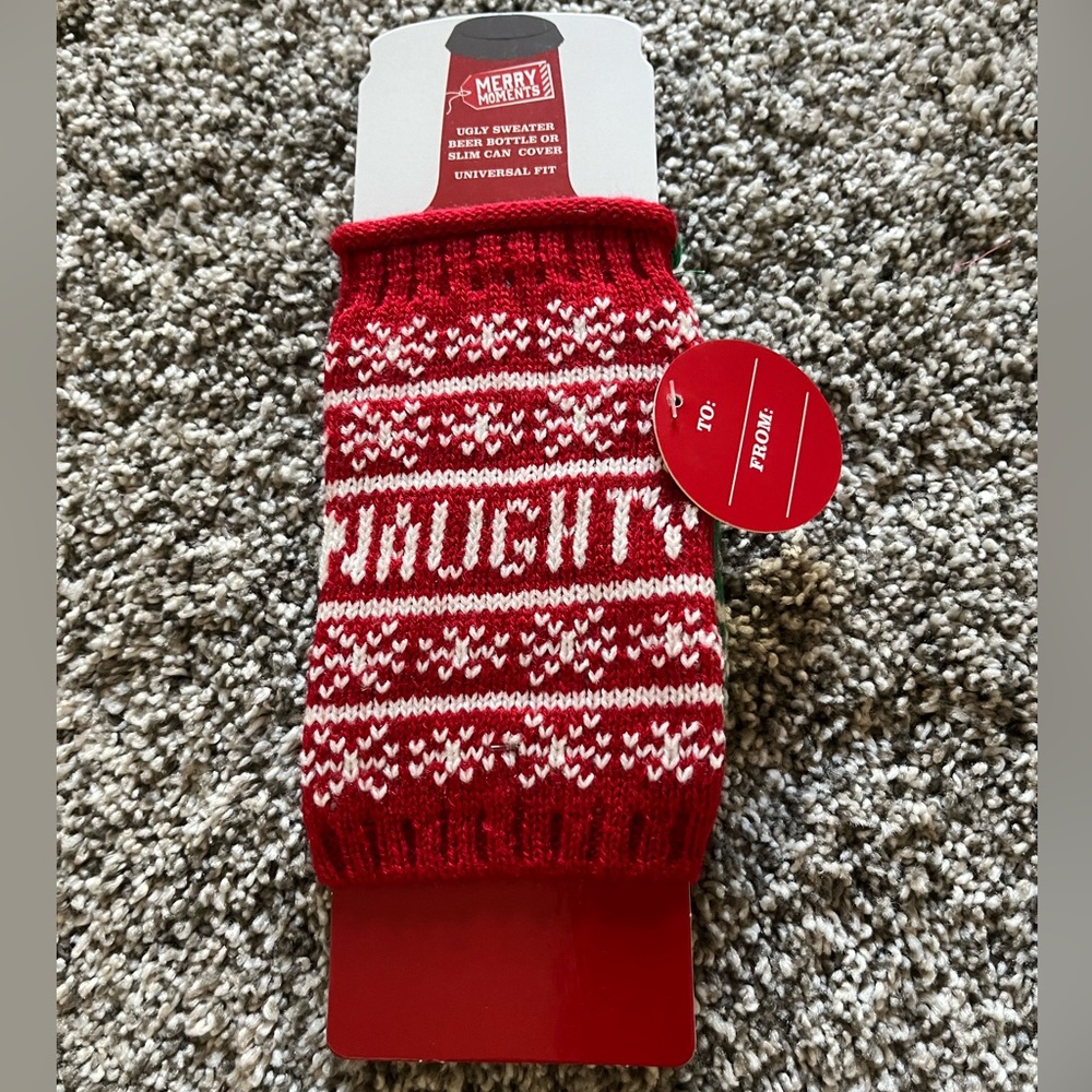 Merry Moments Ugly Sweater Beer Bottle Or Slim Can Cover - 1 Naughty 1 Nice
